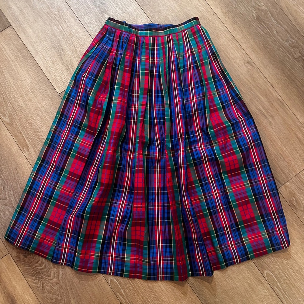 Carroll Reed Vintage Plaid Pleated Midi Skirt Red Blue Green Size 8 Made in USA